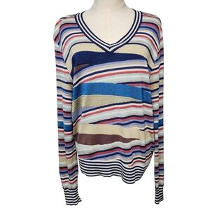 Missoni Made in Italy Multicolor Knit V-Neck Lightweight Sweater Top L